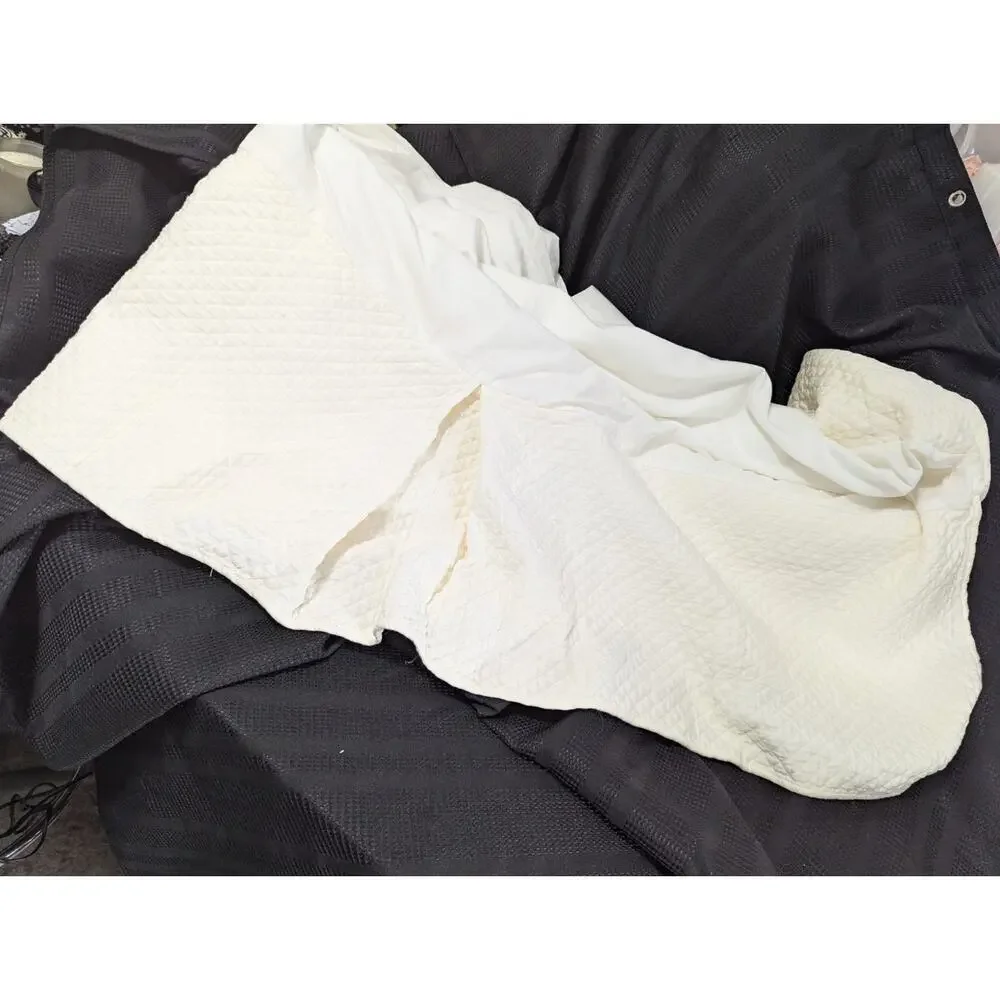 WEST POINT STEVENS! SET! SUPERB CREAM MINI WAFFLED DUVET COVER & BEDSKIRT! FL/QN